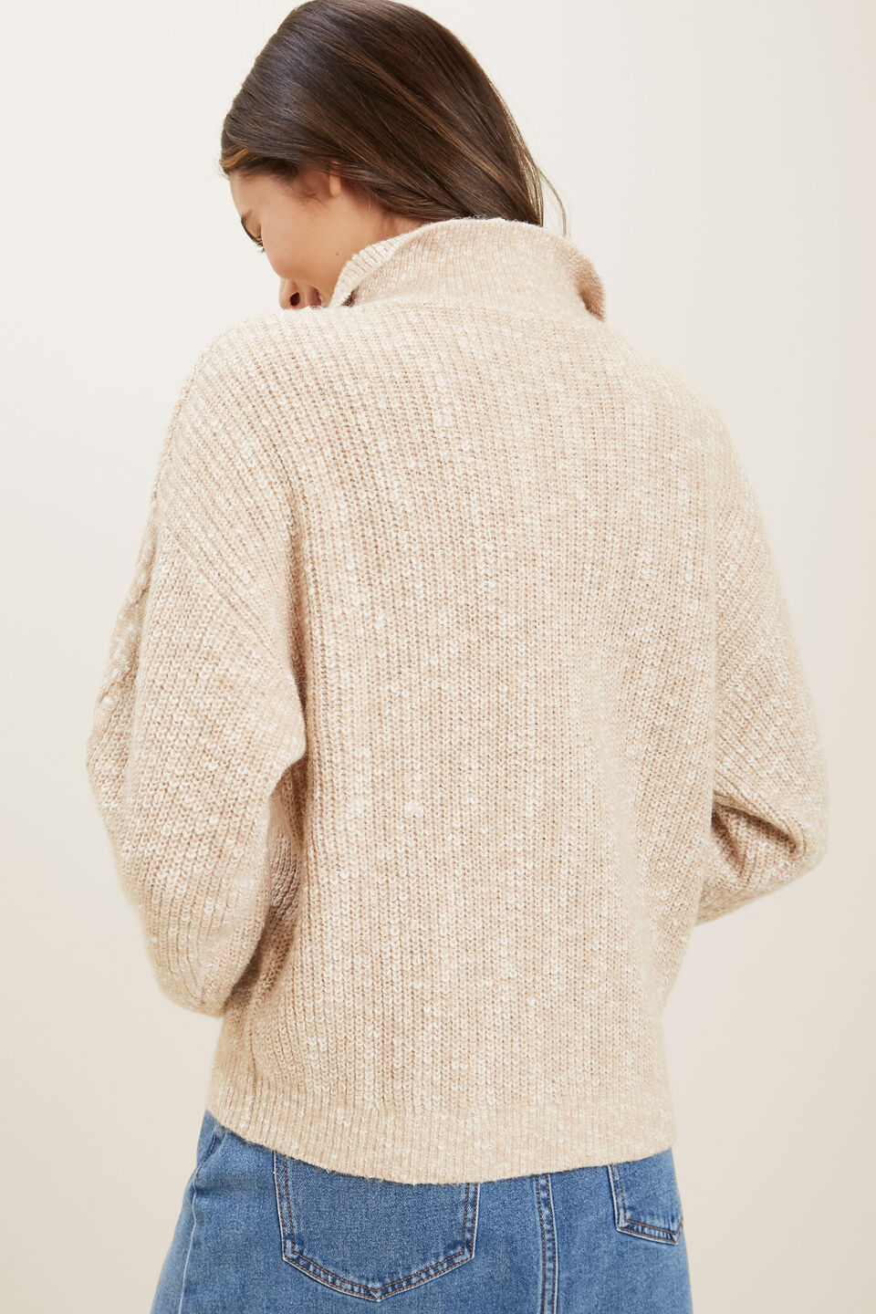Cable Knit Zip Sweater  Cappuccino