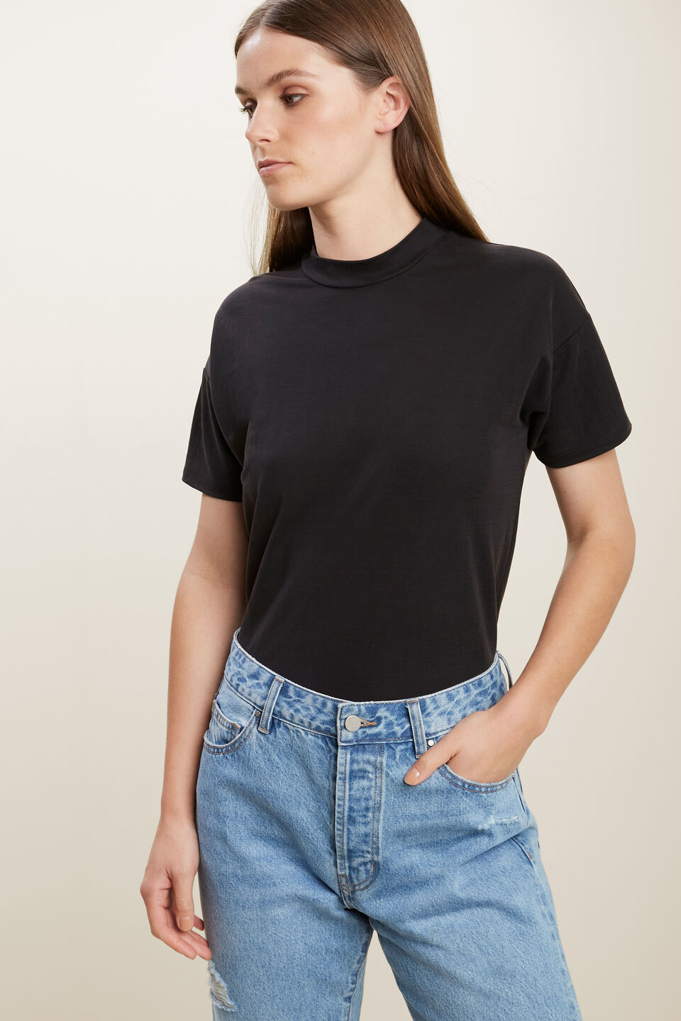 Mock Neck Pique Tee  Black