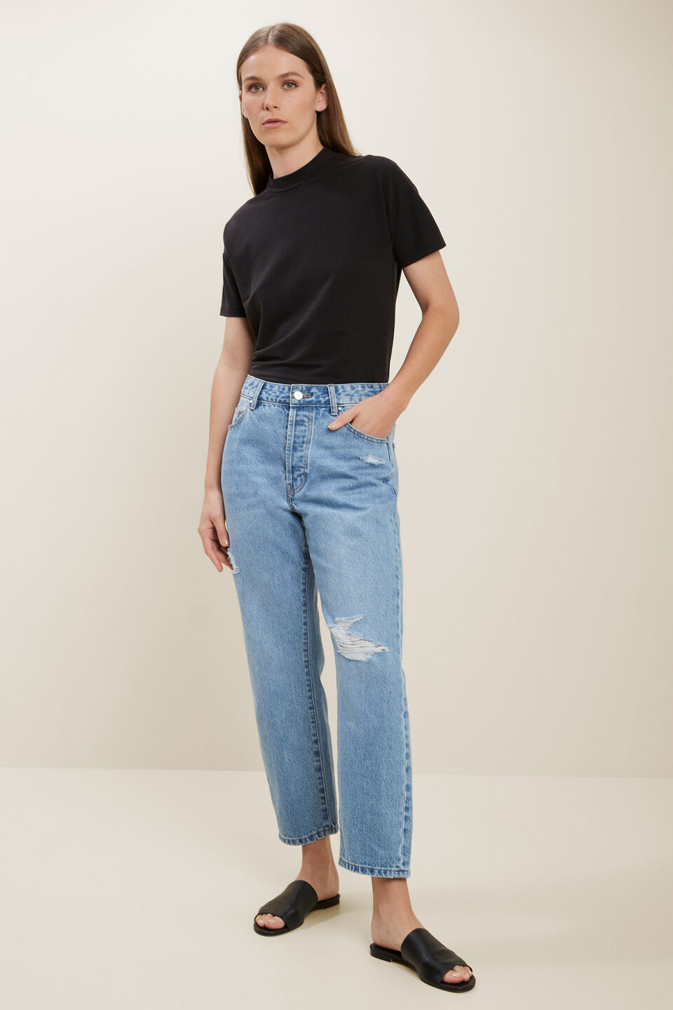 Mock Neck Pique Tee  Black