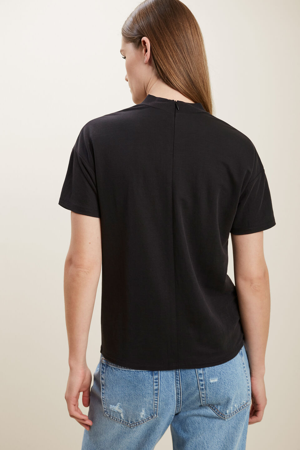 Mock Neck Pique Tee  Black