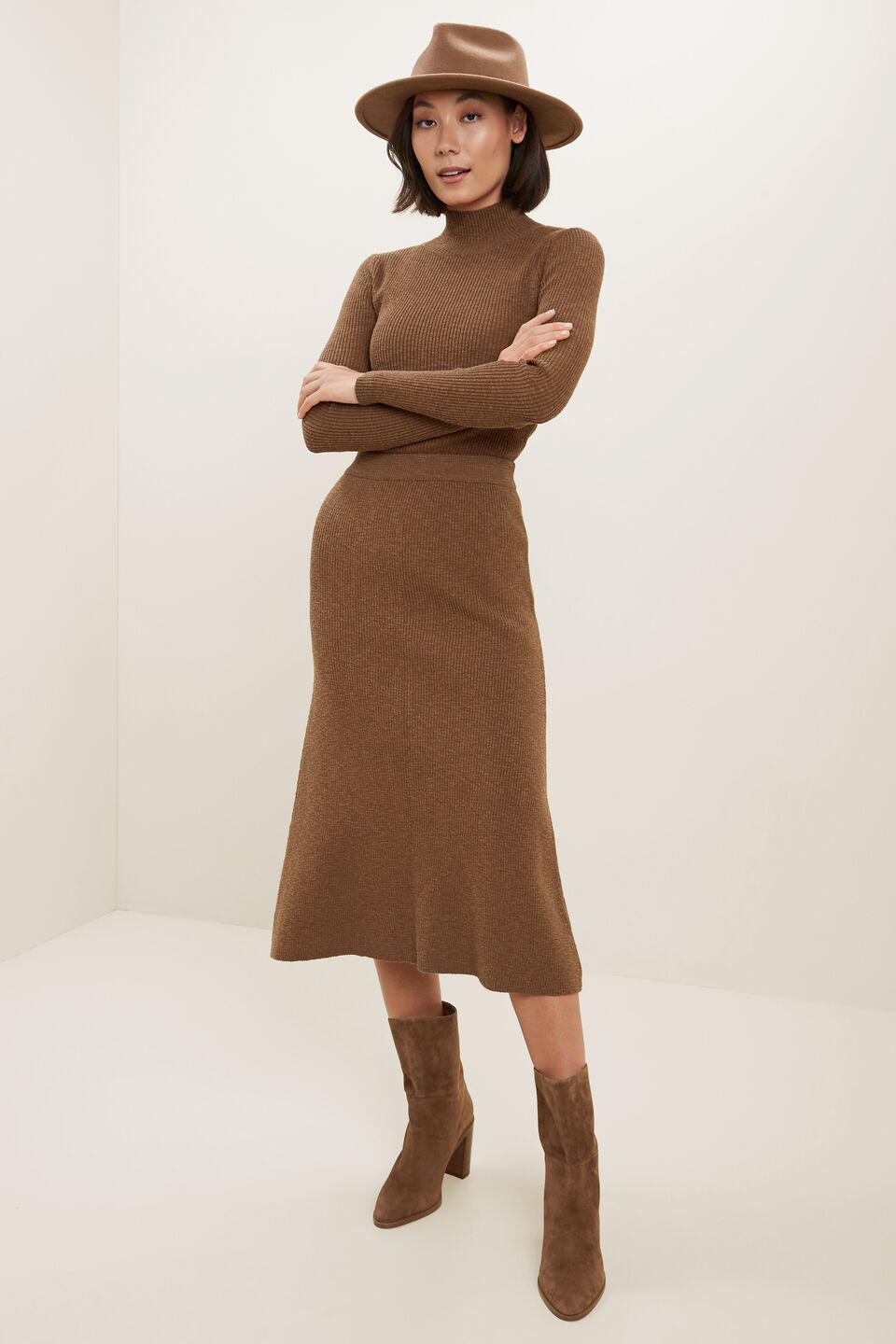 High Neck Rib Sweater  Molasses
