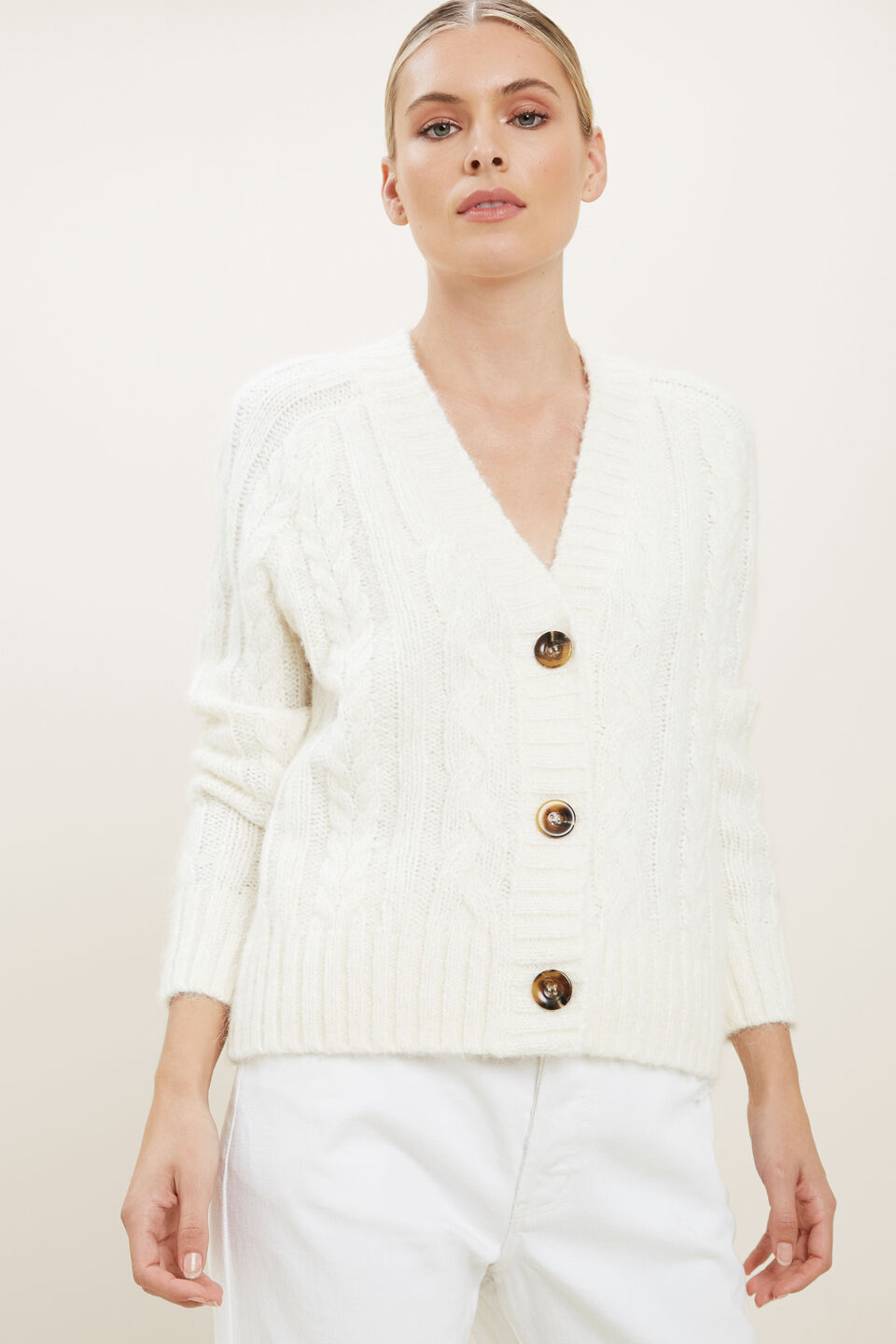 Cable Knit Cardigan  Cloud Cream