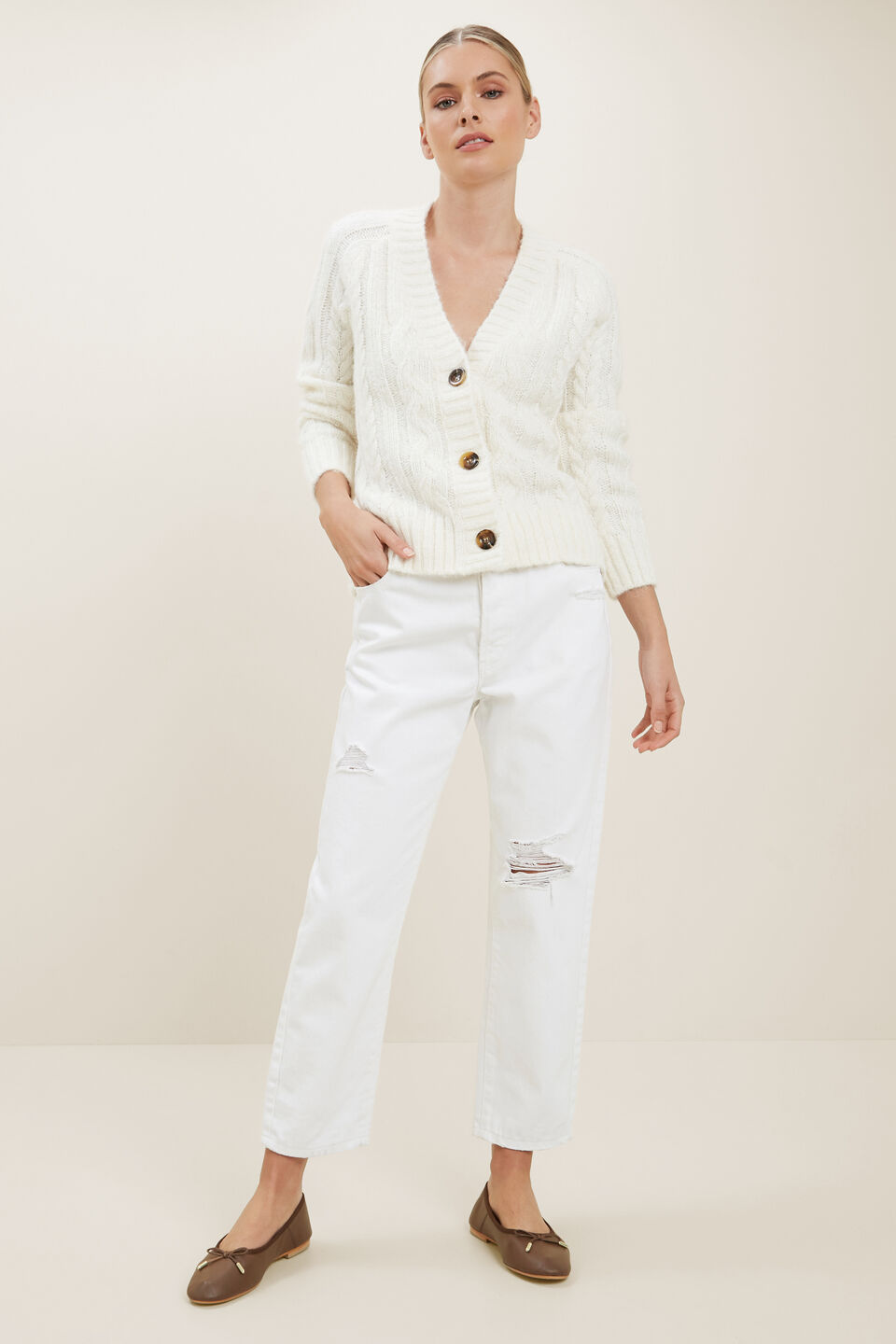 Cable Knit Cardigan  Cloud Cream