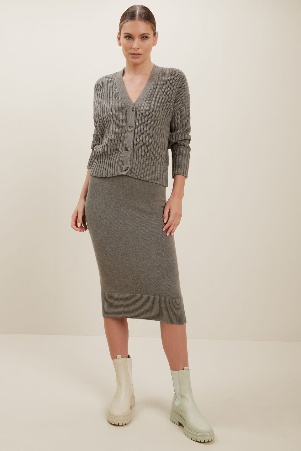 Marle Button Down Cardigan  Olive Khaki Marle