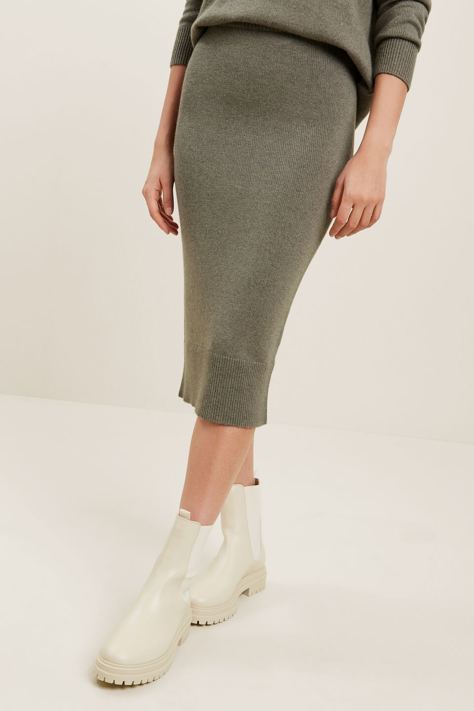 Marle Knit Skirt  Olive Khaki Marle