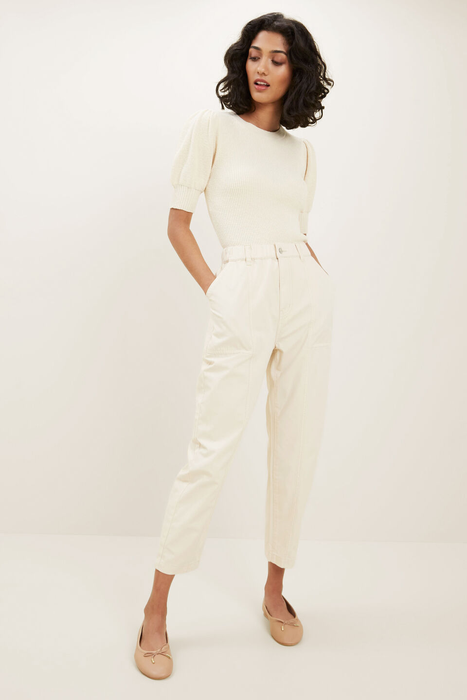 Elasticated Cotton Jogger  French Beige