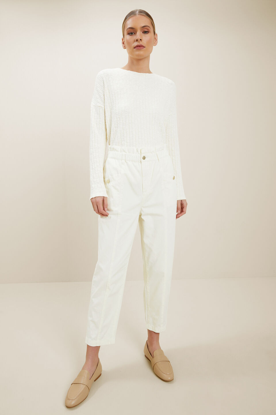 Rib Long Sleeve Top  French Vanilla