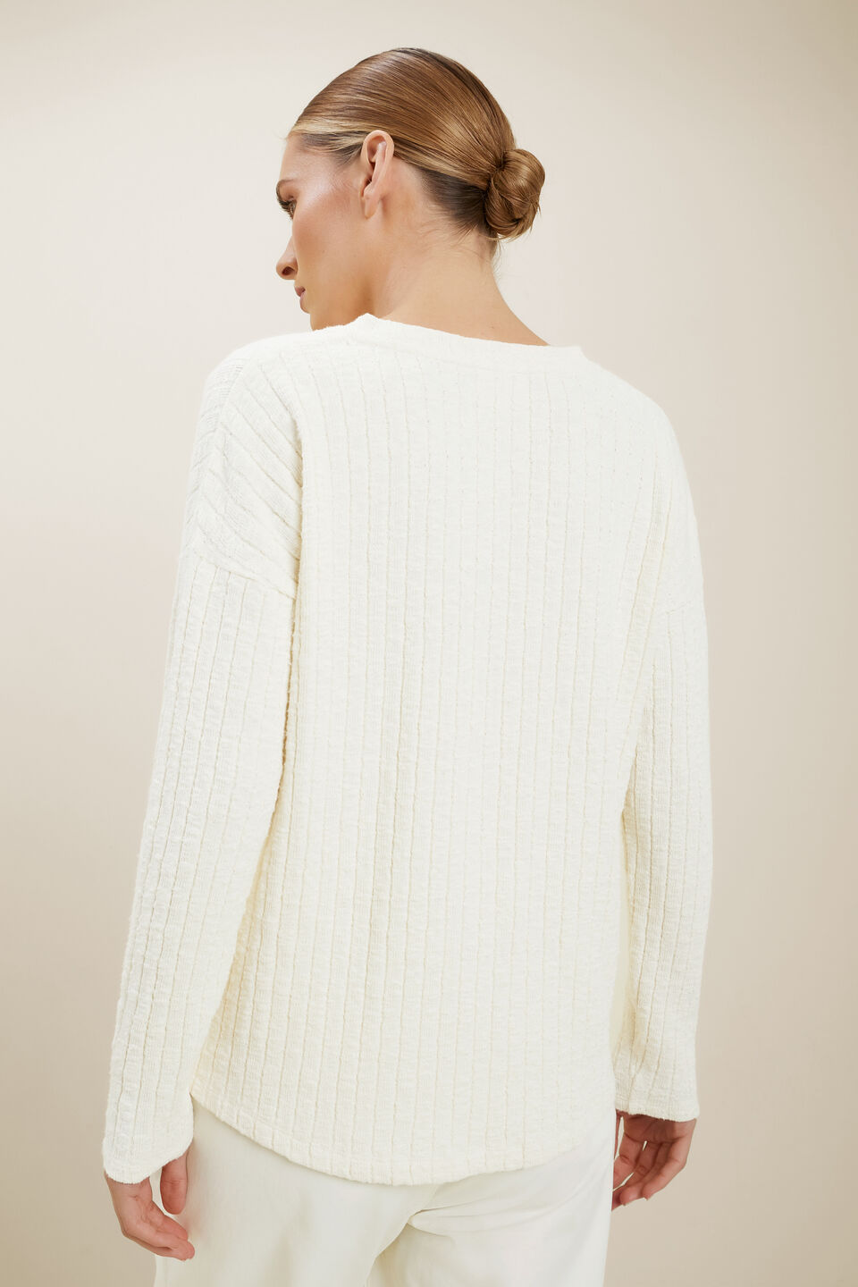 Rib Long Sleeve Top  French Vanilla