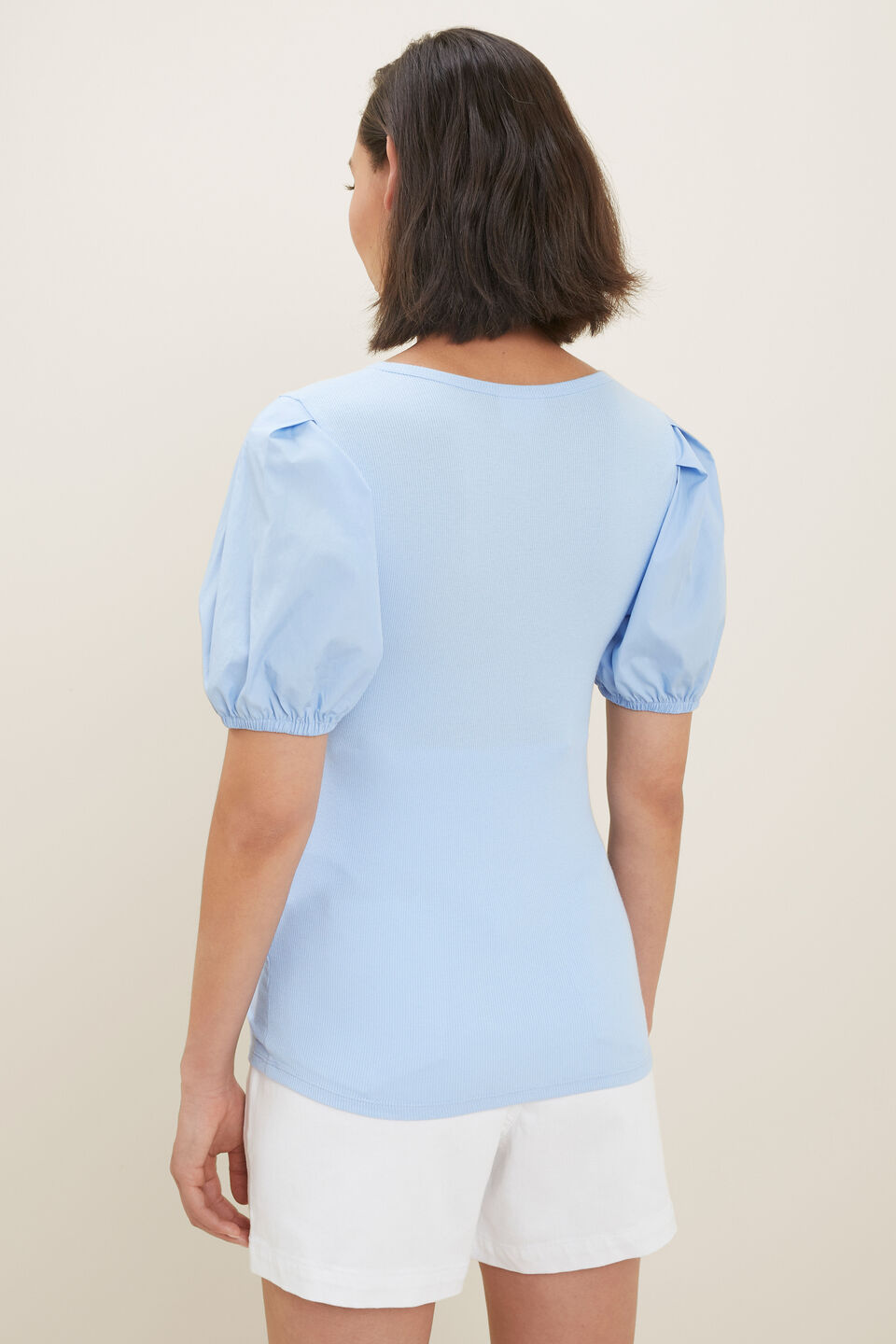 Poplin Henley Top  Clear Sky