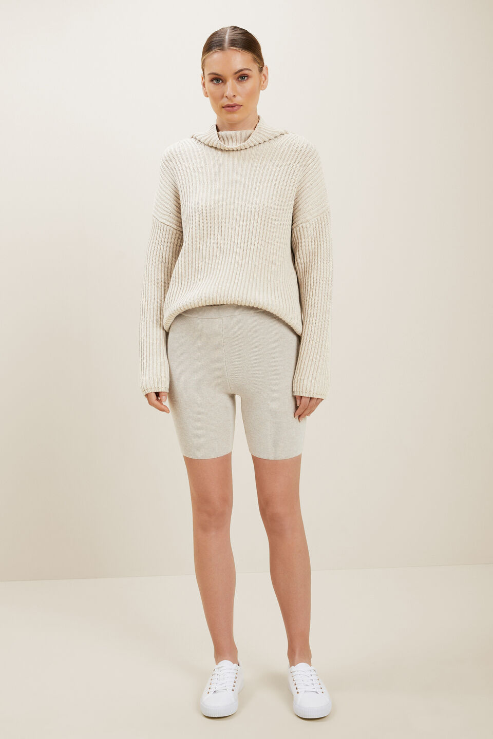 Merino Wool Rib Sweater  Neutral Blush Marle