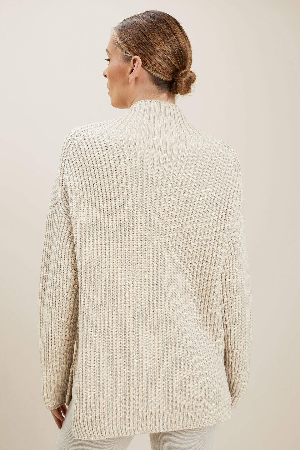 Merino Wool Rib Sweater  Neutral Blush Marle