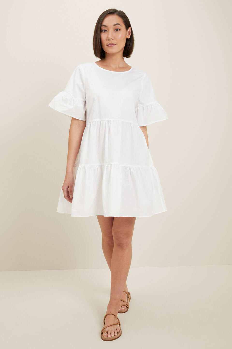 Poplin Frill Sleeve Dress  Whisper White