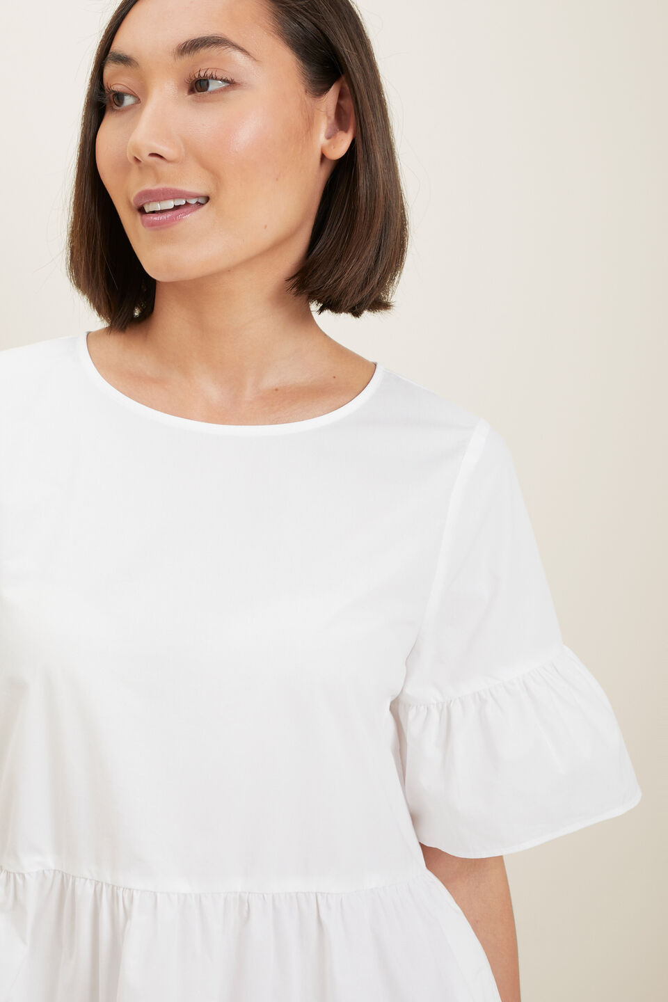Poplin Frill Sleeve Dress  Whisper White