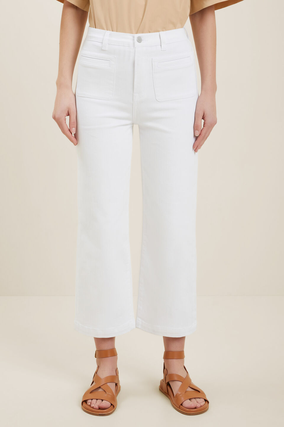 Front Pocket Crop Jeans  White