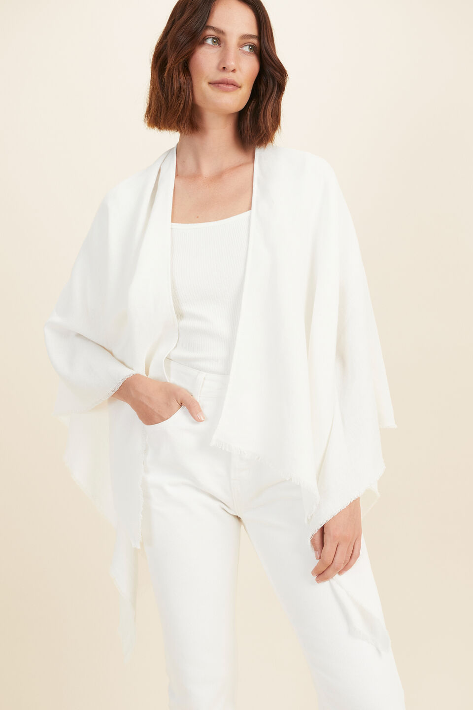 Linen Blend Poncho  French Vanilla