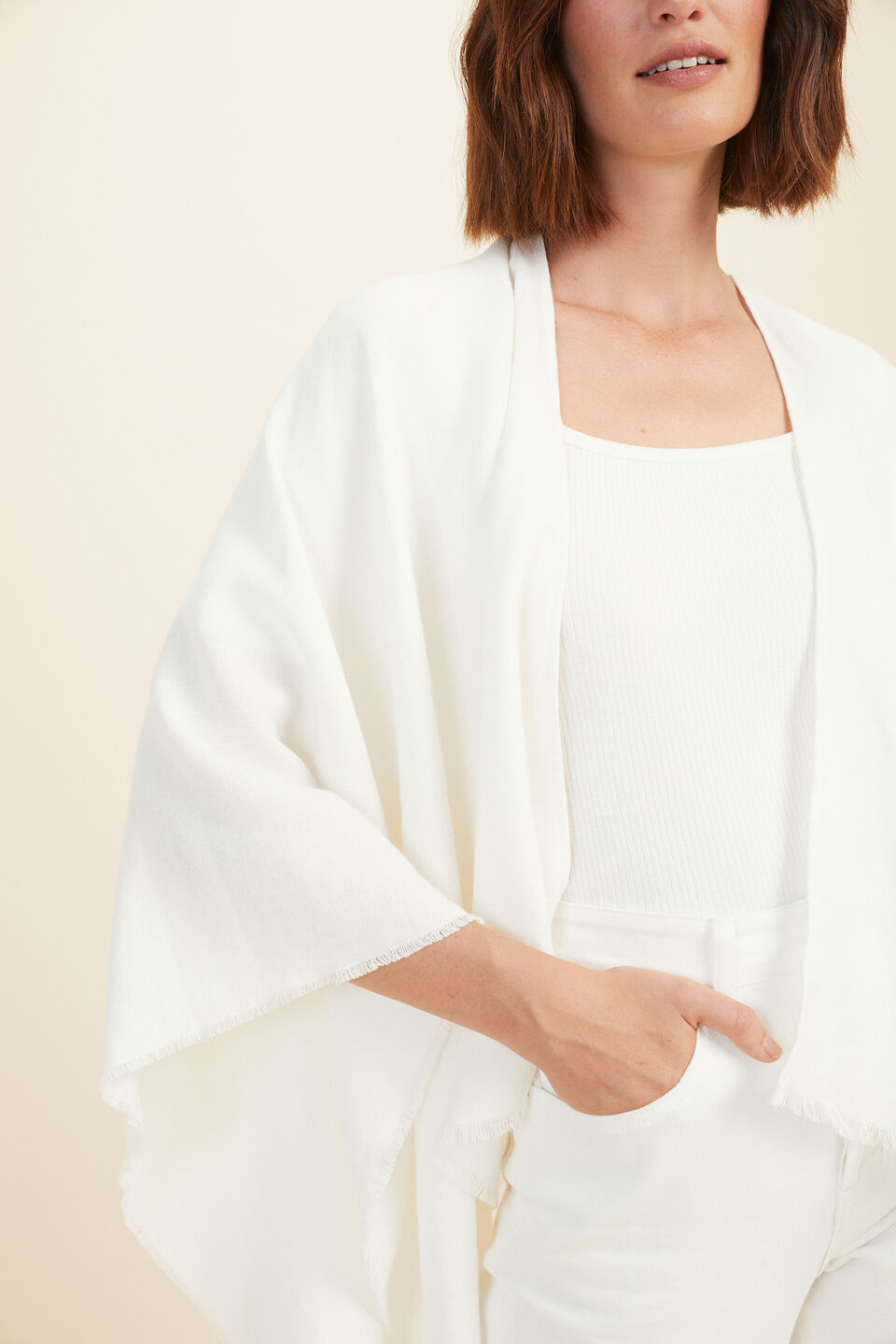 Linen Blend Poncho  French Vanilla