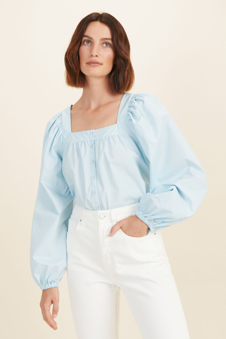 Poplin Button Through Blouse  WINTERSKY