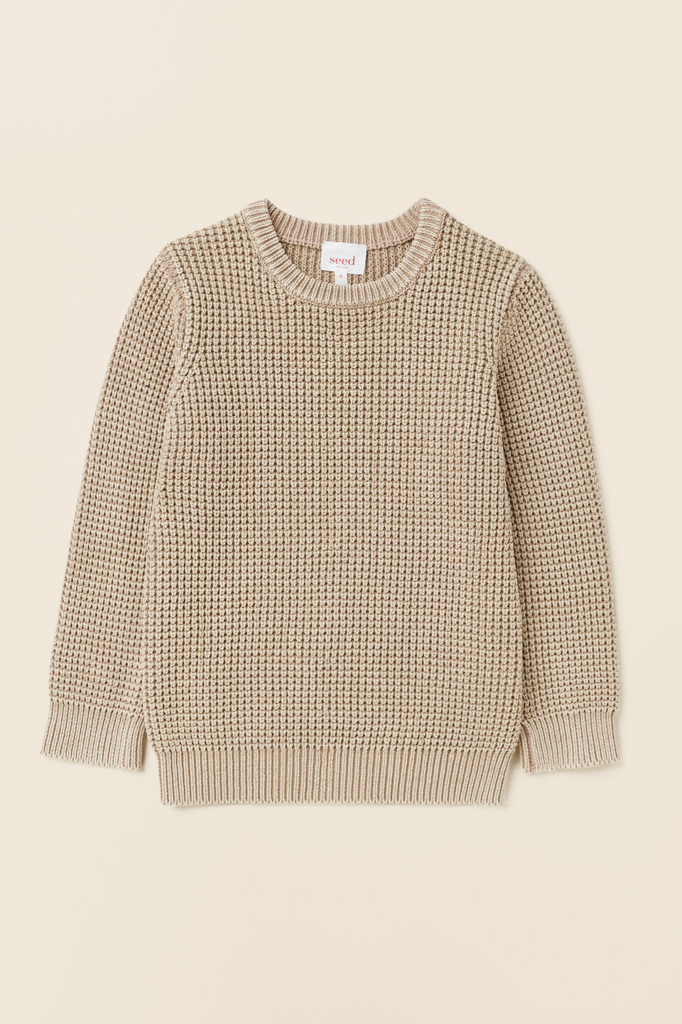 Waffle Crew Knit  Light Oak