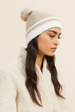 Contrast Stripe Knitted Beanie  Champagne Beige Multi  hi-res