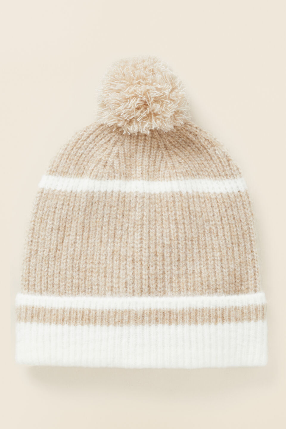 Contrast Stripe Knitted Beanie  Champagne Beige Multi