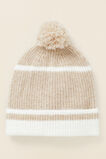 Contrast Stripe Knitted Beanie  Champagne Beige Multi  hi-res