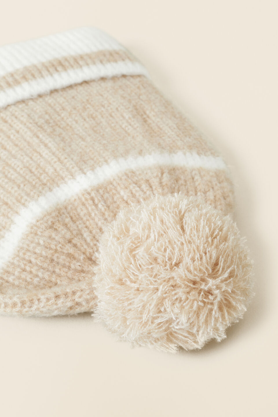 Contrast Stripe Knitted Beanie  Champagne Beige Multi