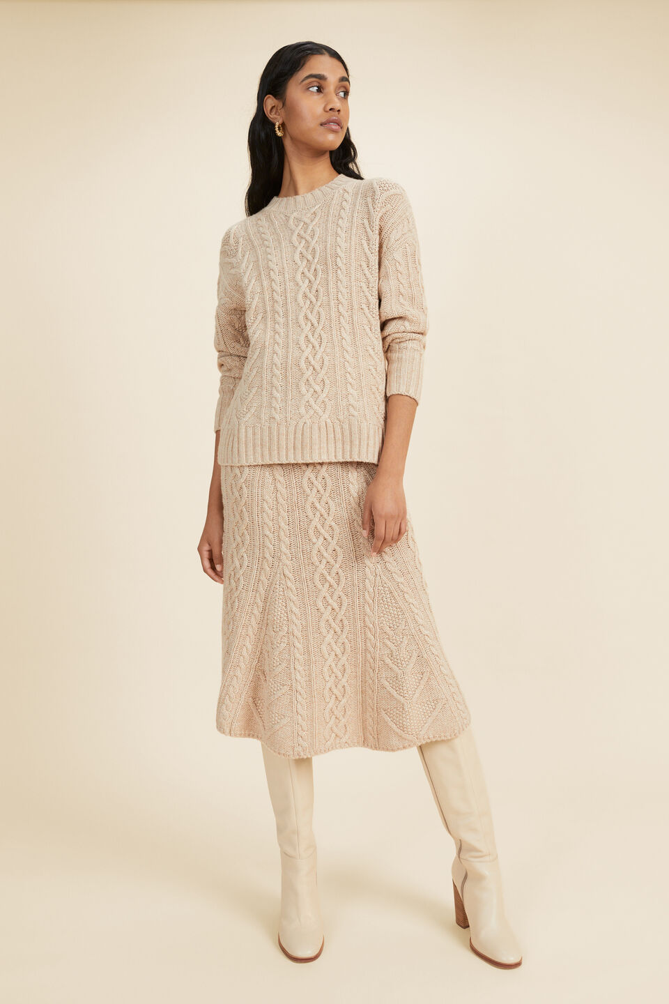 Cable Stitch Sweater  Pebble Cream Marle