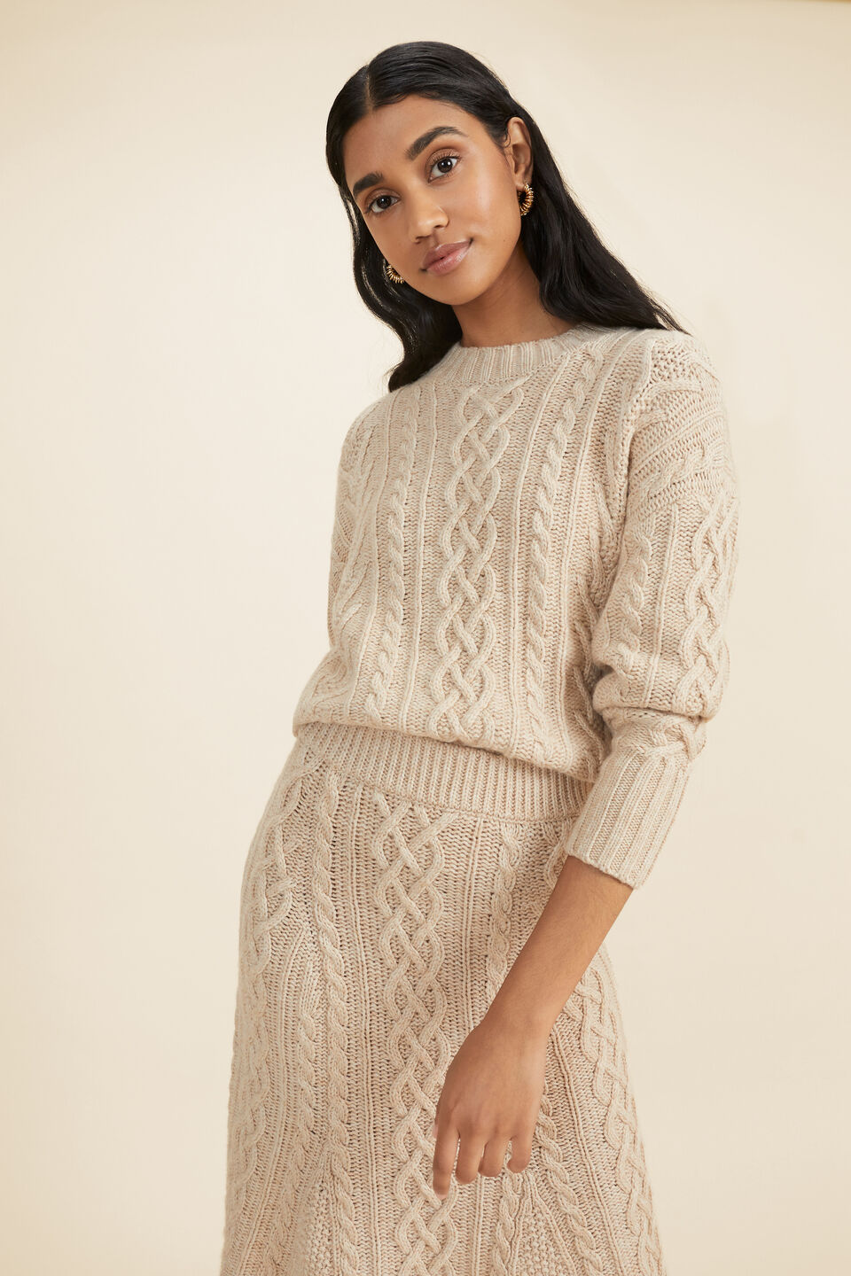 Cable Stitch Sweater  Pebble Cream Marle