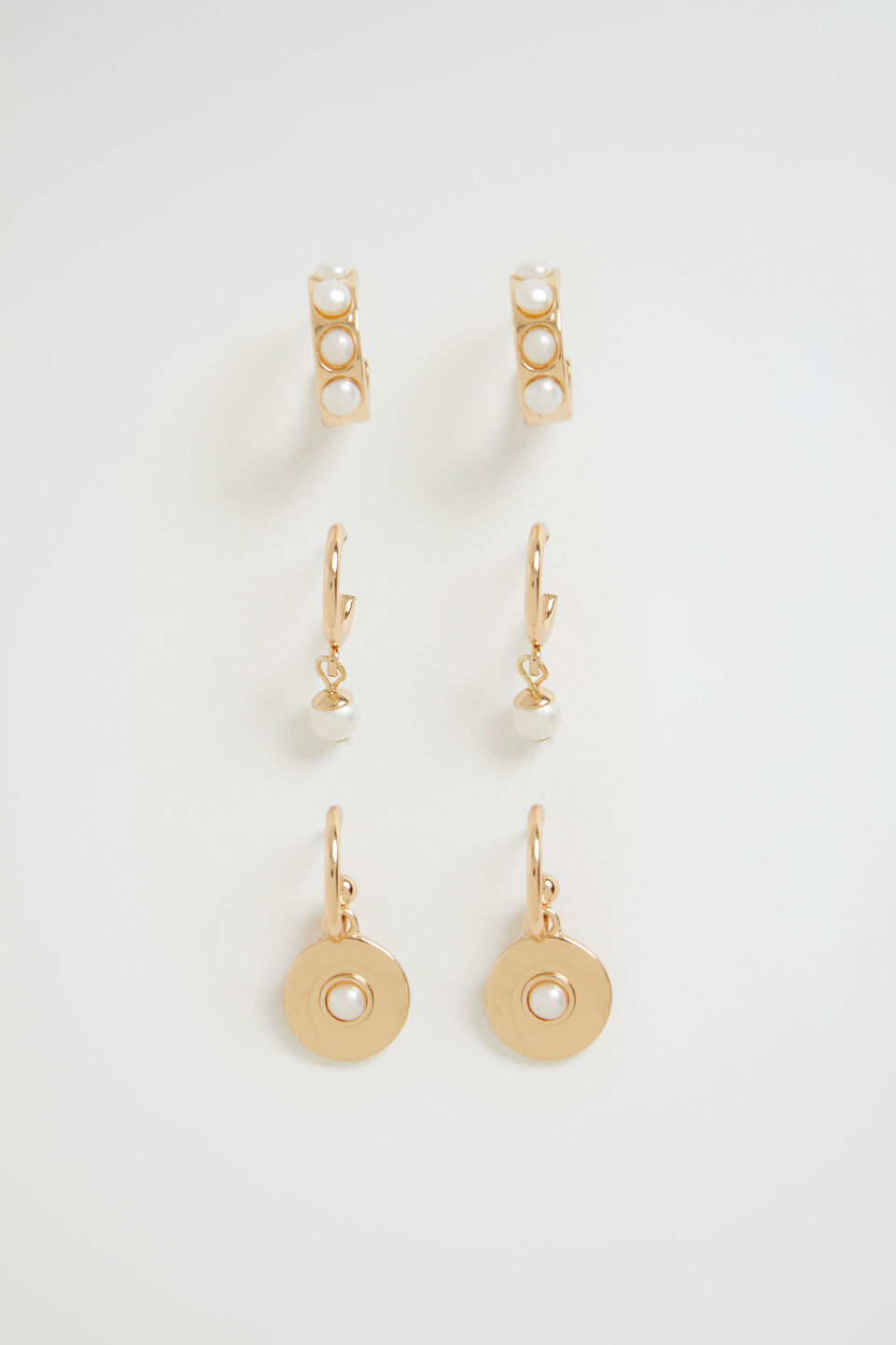 3 Pack Pearl Earrings  Gold