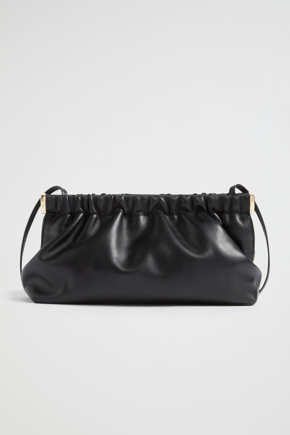 Gathered Leather Clutch  Black  hi-res