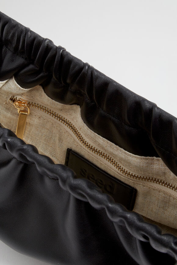 Gathered Leather Clutch  Black  hi-res