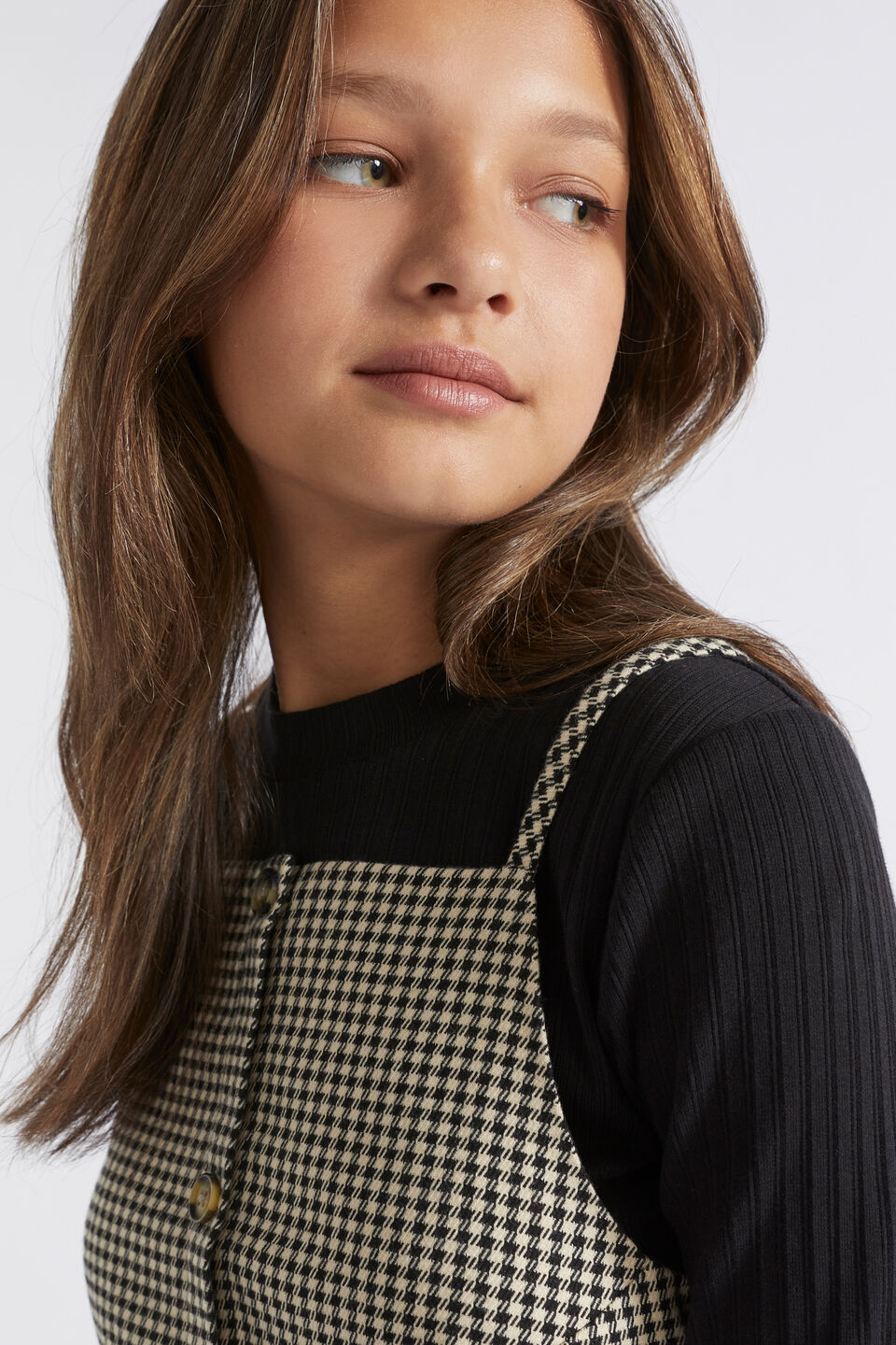 Check Button Dress  Black Check