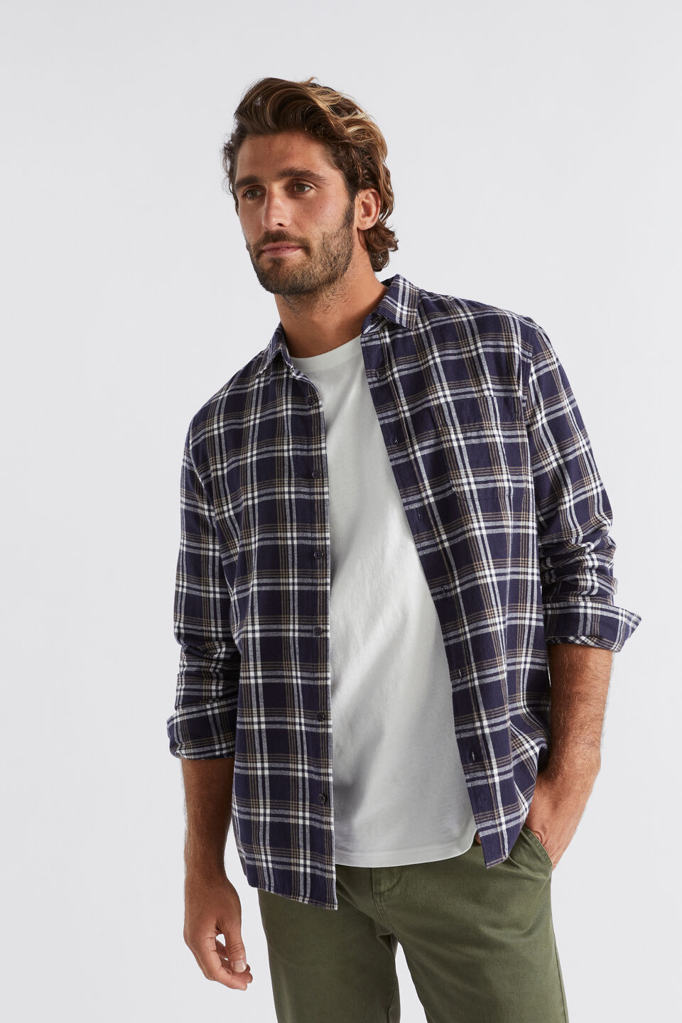 Brushed Check Shirt  Midnight Blue