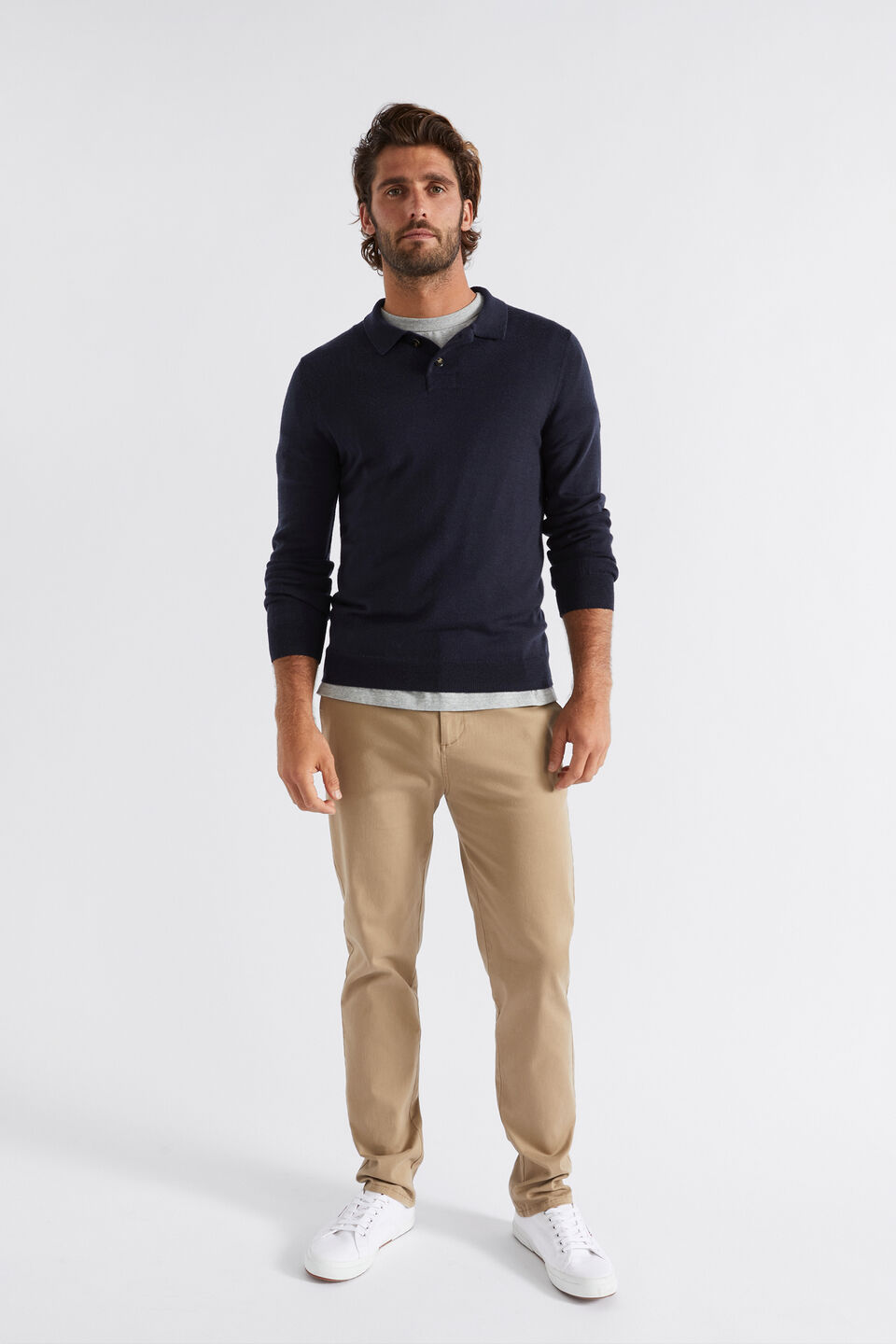 Merino Knitted Polo  Midnight Blue