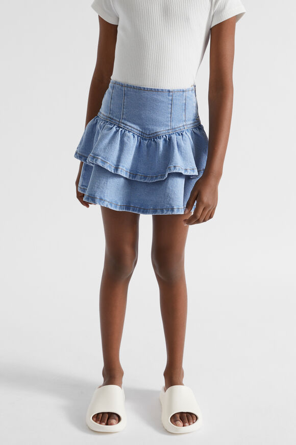 Denim Frill Skirt  Clean Blue Wash  hi-res