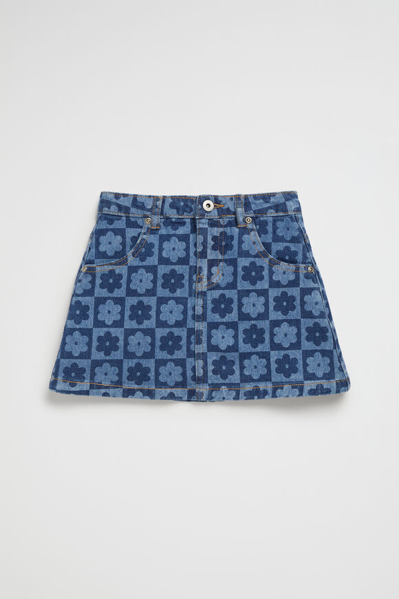 Checked Denim Skirt  Indigo  hi-res