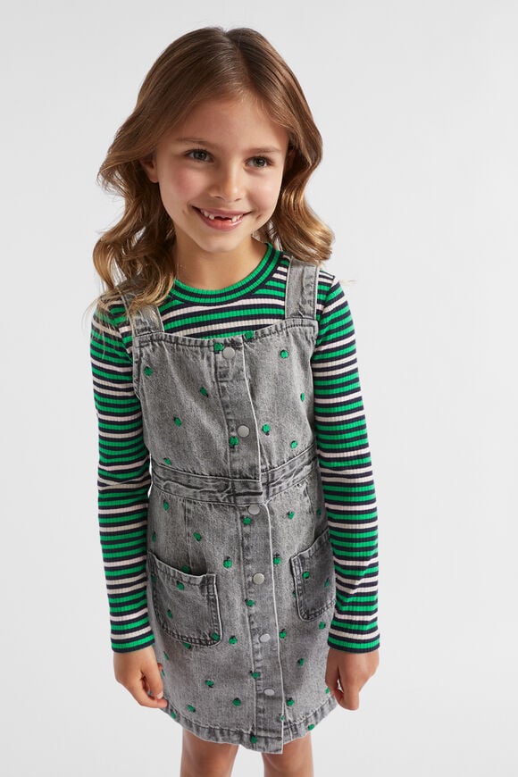 Apple Embroidered Pinafore  Slate Wash  hi-res