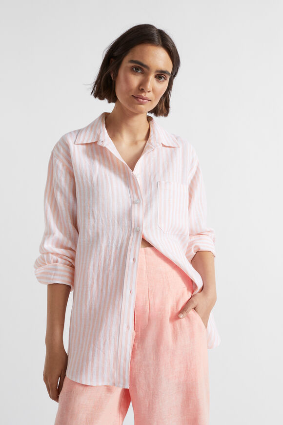 Core Linen Boyfriend Shirt  Tulip Pink Stripe  hi-res