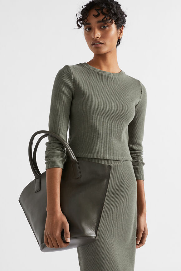 Leather Crescent Tote  Olive  hi-res
