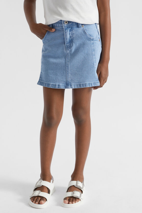 Denim Pleat Skirt  Clean Blue Wash  hi-res