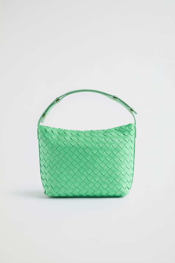 Leather Woven Shoulder Bag  Key Lime  hi-res