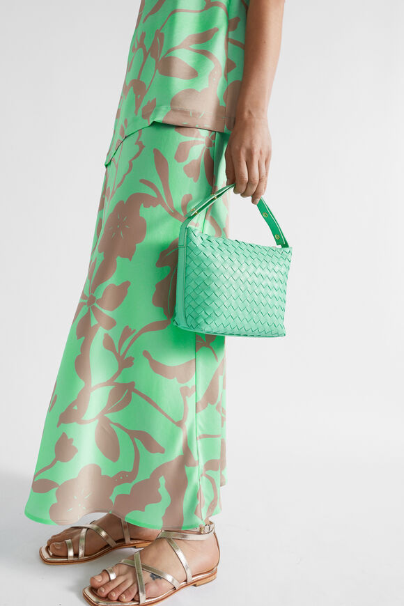 Leather Woven Shoulder Bag  Key Lime  hi-res