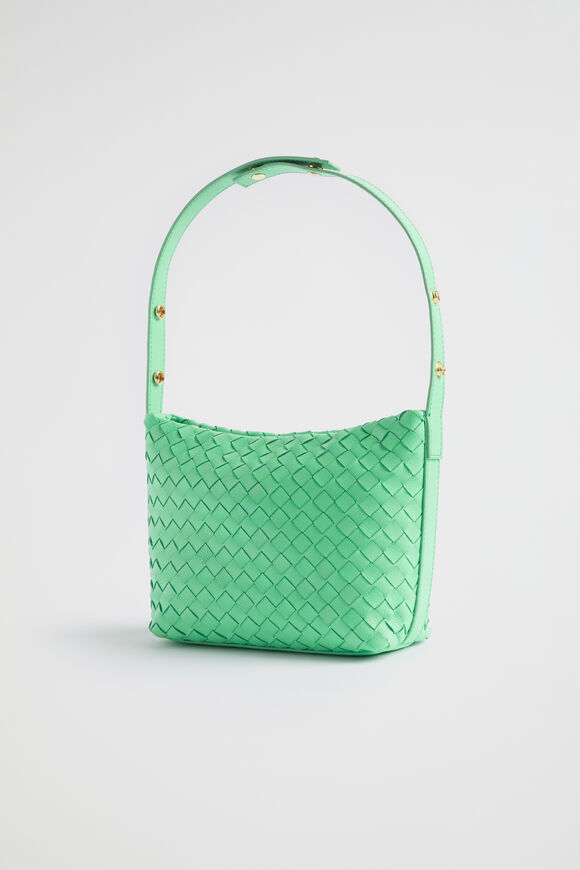 Leather Woven Shoulder Bag  Key Lime  hi-res