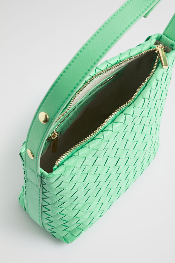 Leather Woven Shoulder Bag  Key Lime  hi-res