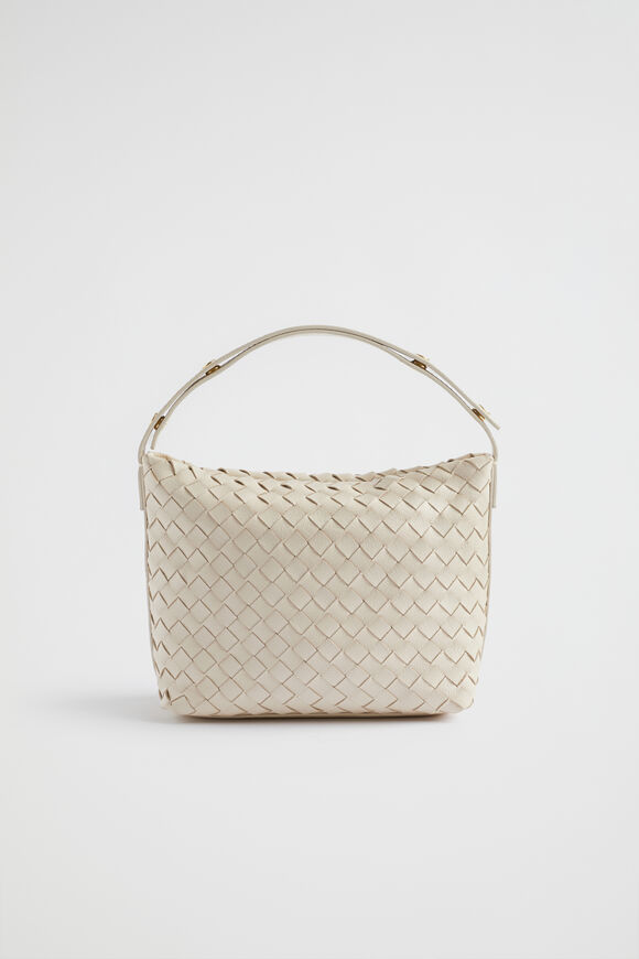 Leather Woven Shoulder Bag  Stone  hi-res