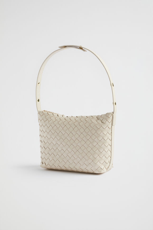 Leather Woven Shoulder Bag  Stone  hi-res