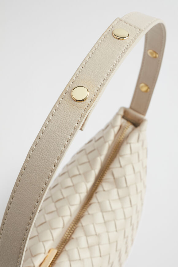 Leather Woven Shoulder Bag  Stone  hi-res