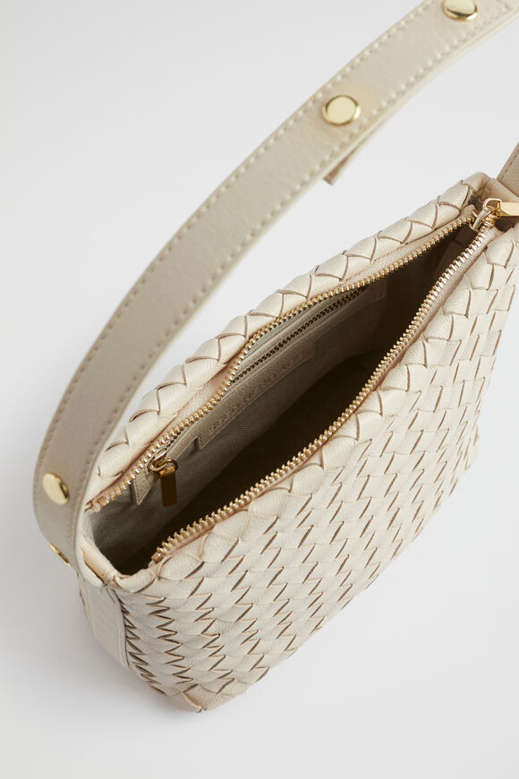 Leather Woven Shoulder Bag  Stone  hi-res