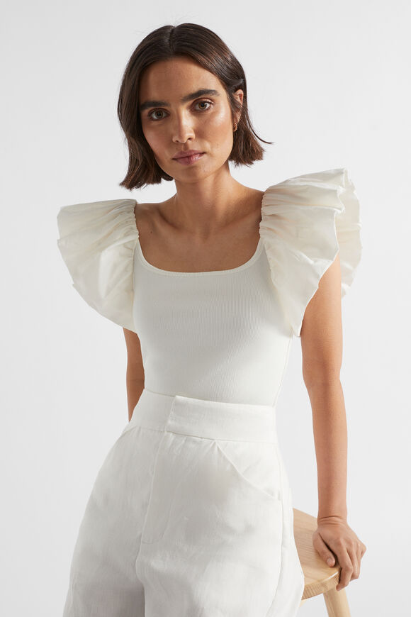 Scoop Neck Ruffle Tee  Cloud Cream  hi-res