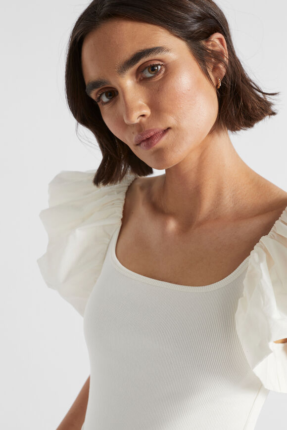 Scoop Neck Ruffle Tee  Cloud Cream  hi-res